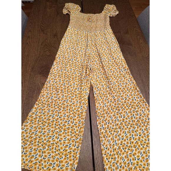 Faithfull the Brand Laszlo Sunflower Print Square Neck Smocked Jumpsuit Size‎ S - Picture 9 of 10